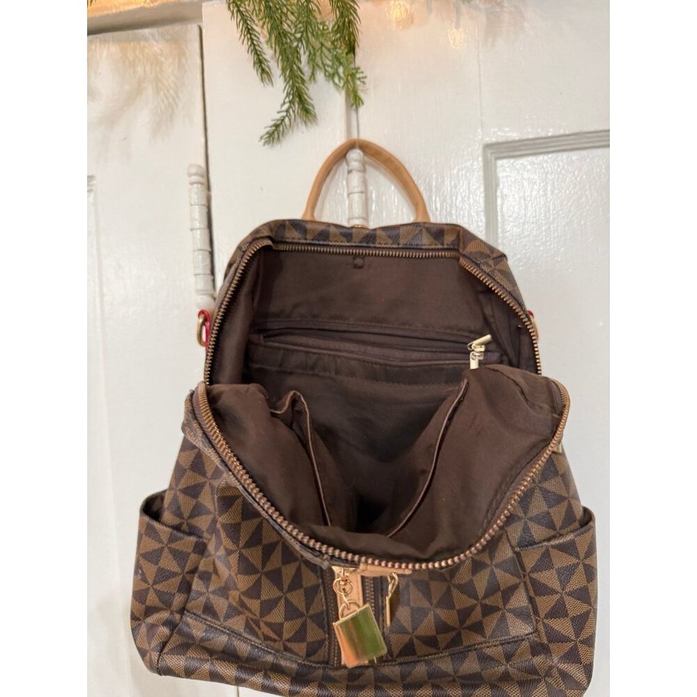 Brown Geometric Convertible Backpack - image 5